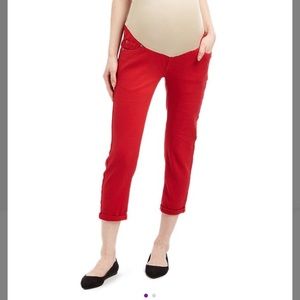 Red cropped maternity pants